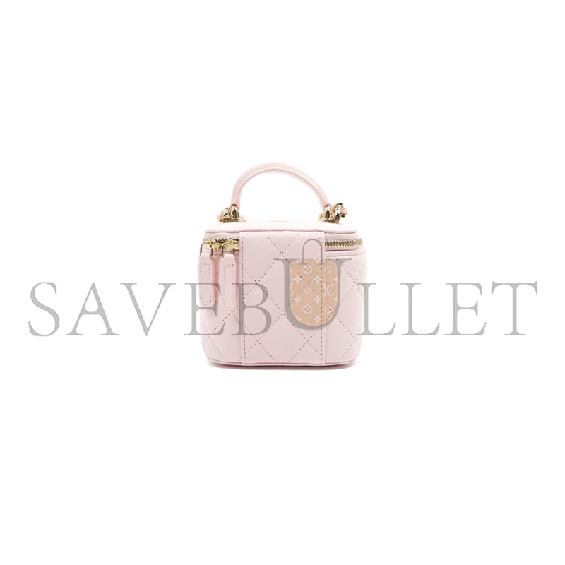 CHANEL MINI TOP HANDLE VANITY WITH CHAIN LIGHT PINK LAMBSKIN GOLD HARDWARE  (10*9*7cm)